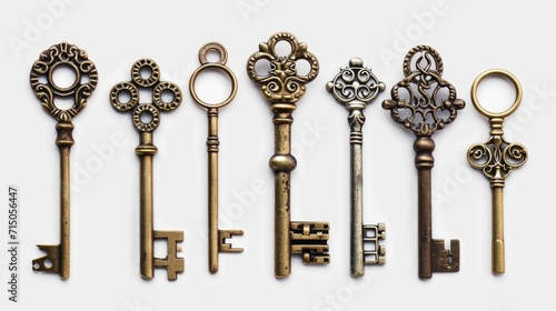 Keys arranged neatly on a white surface. Can be used to represent security, access, or home ownership