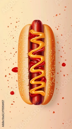 Hot Dog With Mustard and Ketchup, Classic American Fast Food