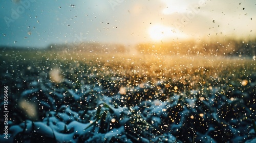 Sunlight streaming through a window illuminating a field covered in snow. Perfect for winter landscapes and cozy scenes