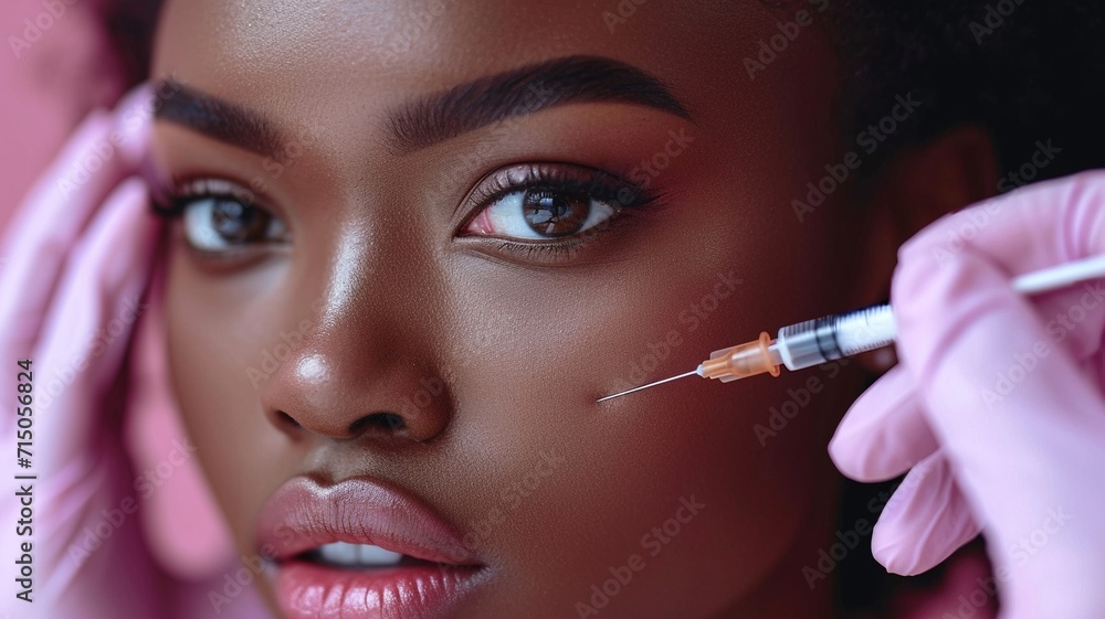 Obraz premium Botox injection in the face of a young black woman. Beauty and youth treatment.generative ai.
