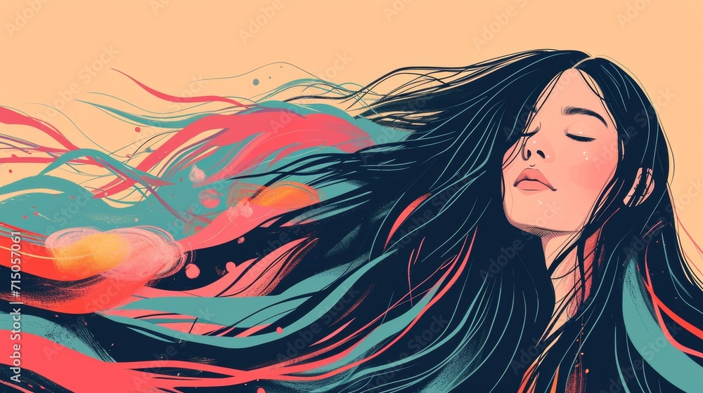 Woman Painting With Wind-blown Hair Woman Painting With Wind-blown Hair