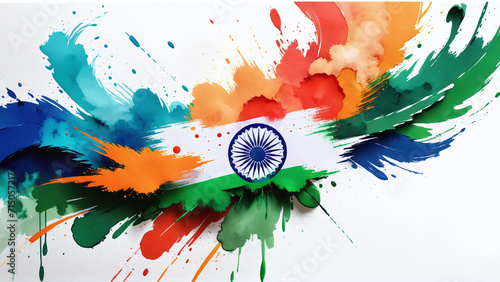 26 January, Indian Republic Day water color Banner Design. Indian Flag Ashoka Chakra. AI generated photo