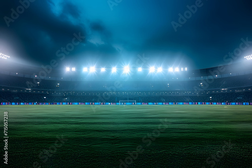 Nächtliche Fußballmagie: Hintergrund aus einem beleuchteten Fußballfeld mit atmosphärischem Flutlicht, perfekt für sportliche Impressionen und Wettkampfmomente in der Nacht © Seegraphie