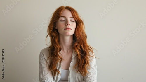 Woman Sitting in Yoga Position With Eyes Closed photo