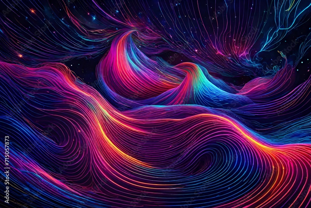 Vibrant neon waves dancing in a cosmic void Vibrant neon waves dancing in a cosmic void