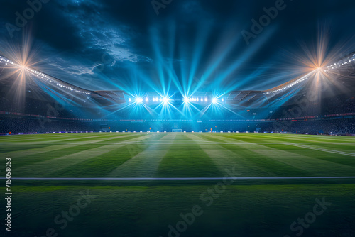 Nächtliche Fußballmagie: Hintergrund aus einem beleuchteten Fußballfeld mit atmosphärischem Flutlicht, perfekt für sportliche Impressionen und Wettkampfmomente in der Nacht