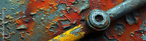 Rusted Metal Door With Yellow Handle, Vintage Charm at Abandoned Building Entrance