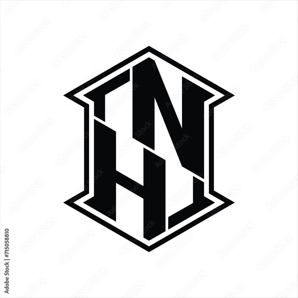 NH Logo monogram hexagon shield shape up and down with sharp corner isolated style design NH Logo monogram hexagon shield shape up and down with sharp corner isolated style design