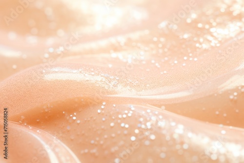 cream or lotion with texture with glitter pastel peach color closeup. Skincare product, vitamin c serum, cosmetics trendy backdrop. Peach fuzz. photo