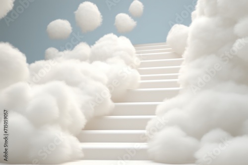 abstract  background of staircase made of fluffy white balls dreamy fantasy 3d render interior podium for product photography photo