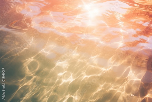 sun glare in the water of peach color of a pool abstract summer background
