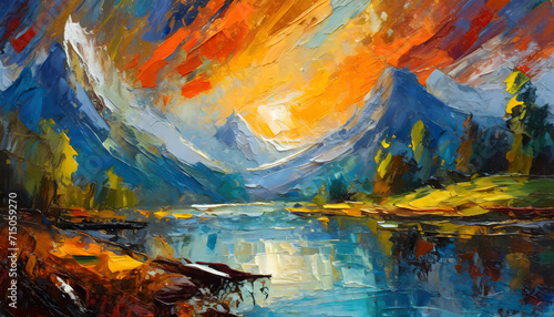 Abstract landscape oil painting.