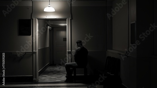 Depressed person alone in a dark room photo