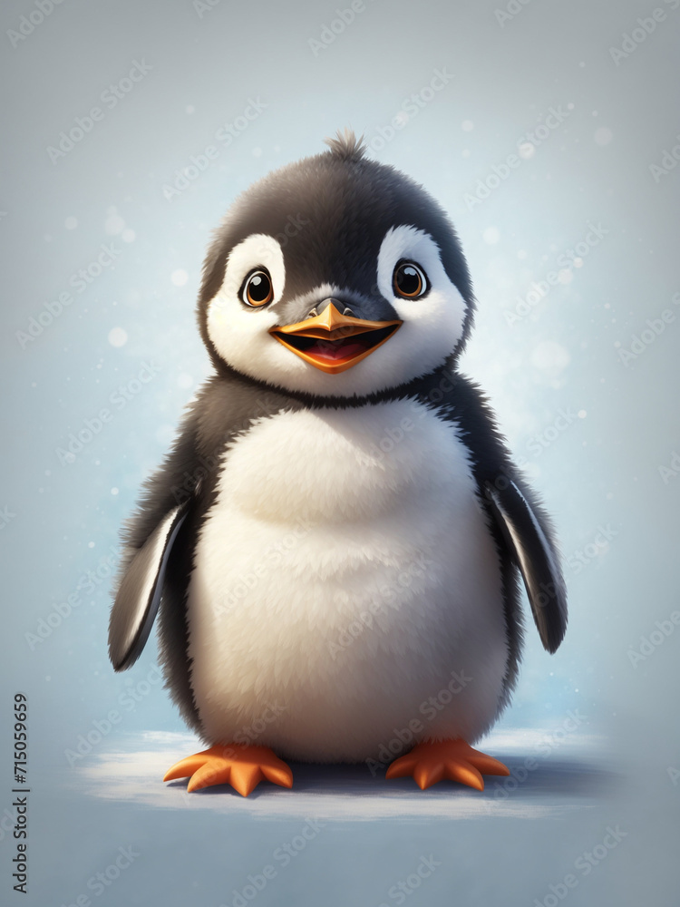 Side profile of a very, very cute and fluffy little penguin smiling with its beak open in the style of a children’s book illustration Side profile of a very, very cute and fluffy little penguin smiling with its beak open in the style of a children’s book illustration