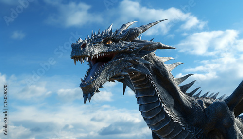 Black dragon on blue sky background © ovid