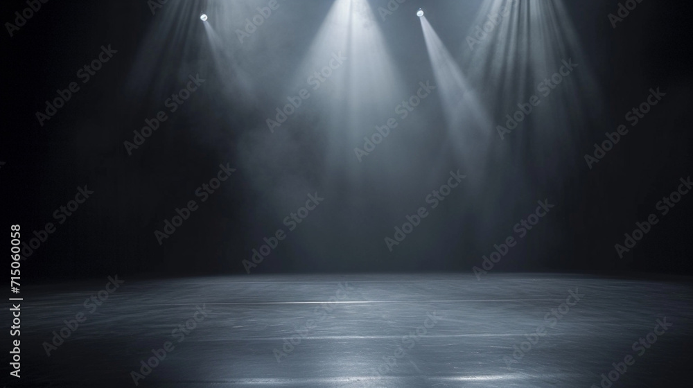 the scene of a flamboyant show. performing arts and performance scene. concert, theatre, stand up, dance show, art performance area. illuminated, colorful, large, contemporary. stage lights background