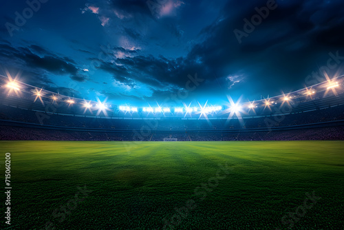 Nächtliche Fußballmagie: Hintergrund aus einem beleuchteten Fußballfeld mit atmosphärischem Flutlicht, perfekt für sportliche Impressionen und Wettkampfmomente in der Nacht © Seegraphie