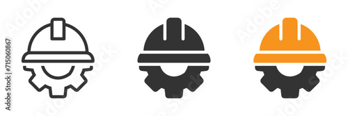 Construction helmet on the gear icon. Vector illustration photo