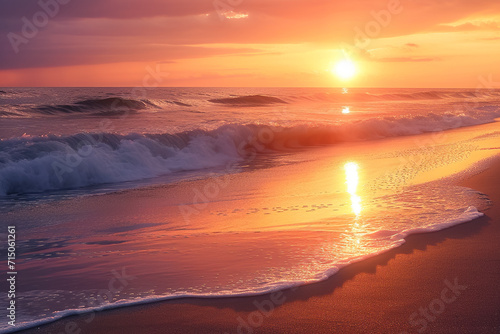 soothing beach sunset with warm hues of orange and pink