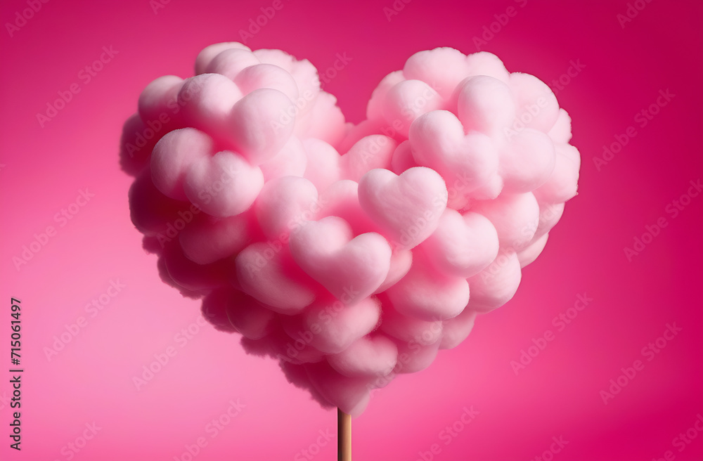 heart made of many small hearts made of pink cotton candy