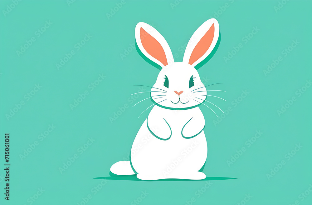 drawing of a white rabbit on a mint background
