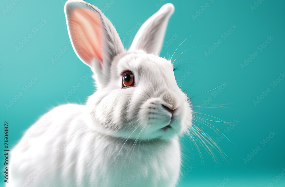 Fototapeta premium white rabbit on mint background