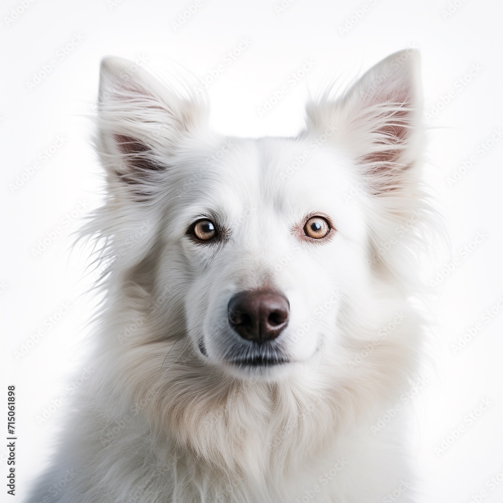 Portrait of a white Swiss Shepherd dog on a white background.AI.