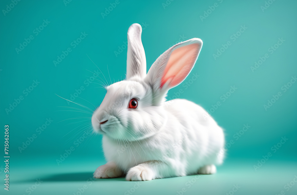 Obraz premium white rabbit on mint background