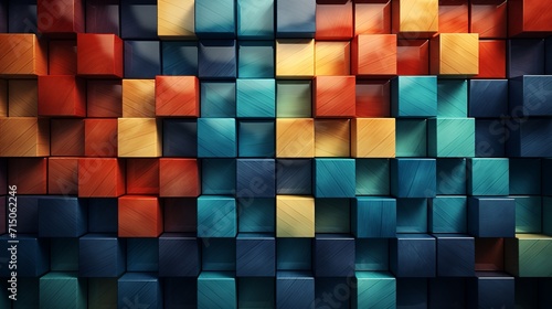 Vibrant arrangement of colorful wooden blocks in wide format  hand edited generative art