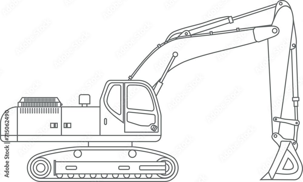 Silhouette of Excavator Outline Icon in Flat Style. Vector Illustration