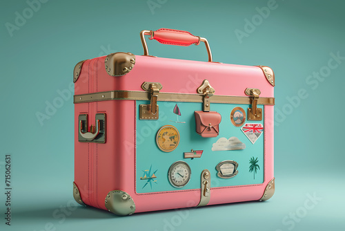A fashionable pink suitcase adorned with playful stickers, perfect for any adventure or stylish indoor outing