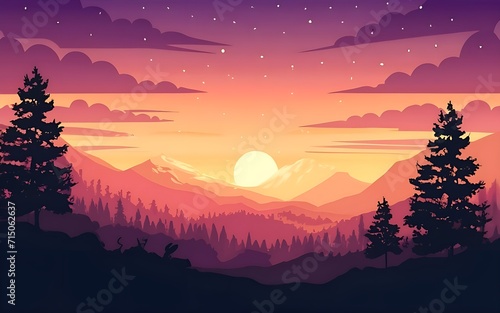 Free photo sunset and silhouettes of trees in the mountains  illustration  3d render generative ai