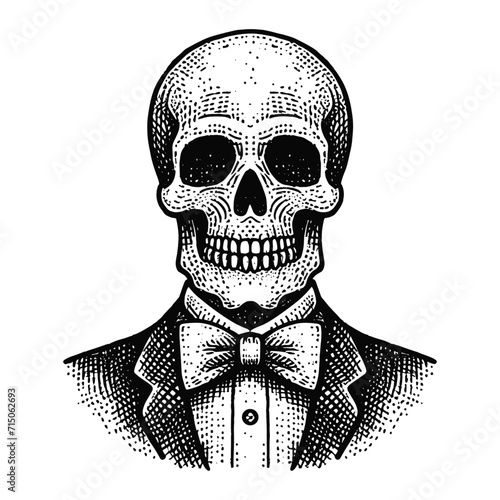 skeleton in classic elegant suit with a bow tie sketch