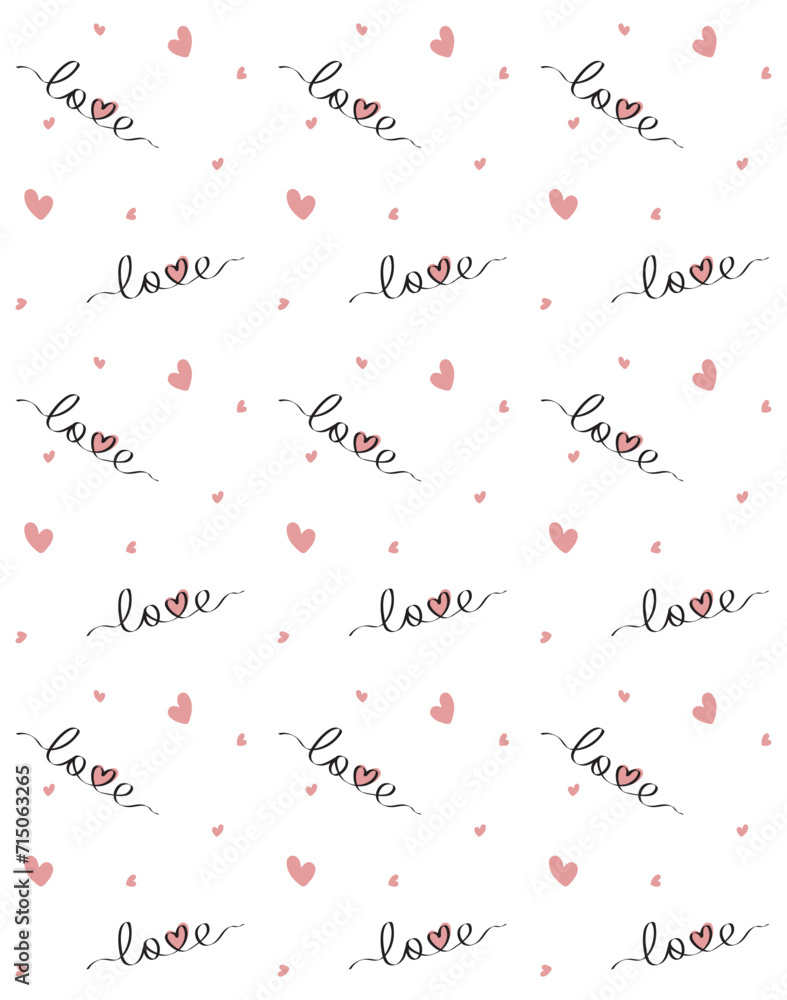 Seamless pattern with little heart and Love lettering isolated on ...