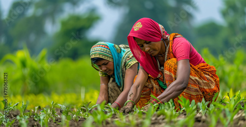 indian women working in the field in the countryside