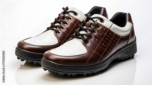 leather golf shoes on white background
