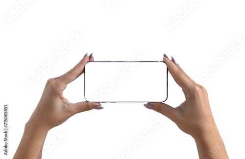 Wallpaper Mural Phone in female hands on a white background Torontodigital.ca