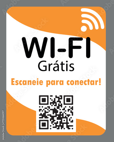 Wi-Fi Grátis com QR Code para Conexão. Arte moderna abstrata nas cores laranja e branco.