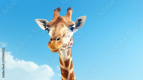 Giraffe close up isolated on blue sky background © Ion