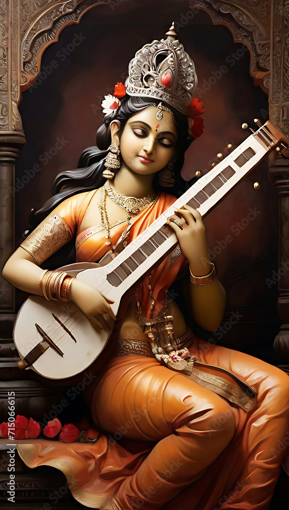 Vector illustration of Saraswati, goddess of wisdom for auspicious Vasant Panchami. Ai Generated Vector illustration of Saraswati, goddess of wisdom for auspicious Vasant Panchami. Ai Generated
