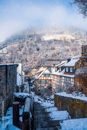 village in the snow will snowy hill faraway 