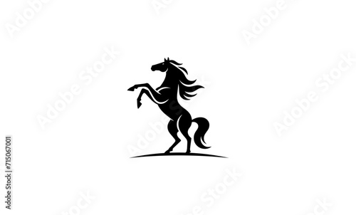 minimalist black silhouette of a stallion horse in a rearing position on its hind legs for a logo