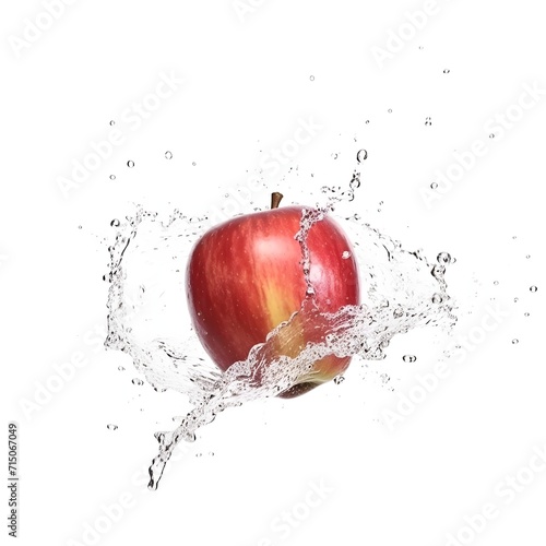An apple in water and in the air on white background