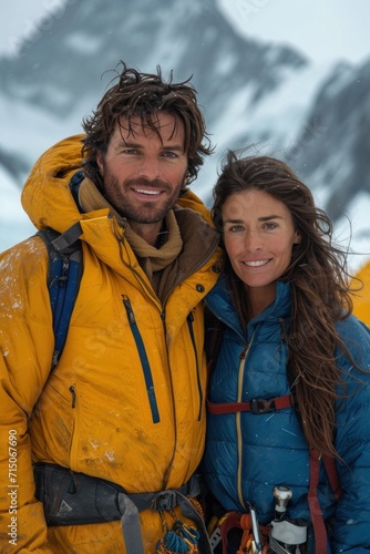 Happy couple enjoying a winter vacation in the mountains, engaging in outdoor recreation and adventure activities.