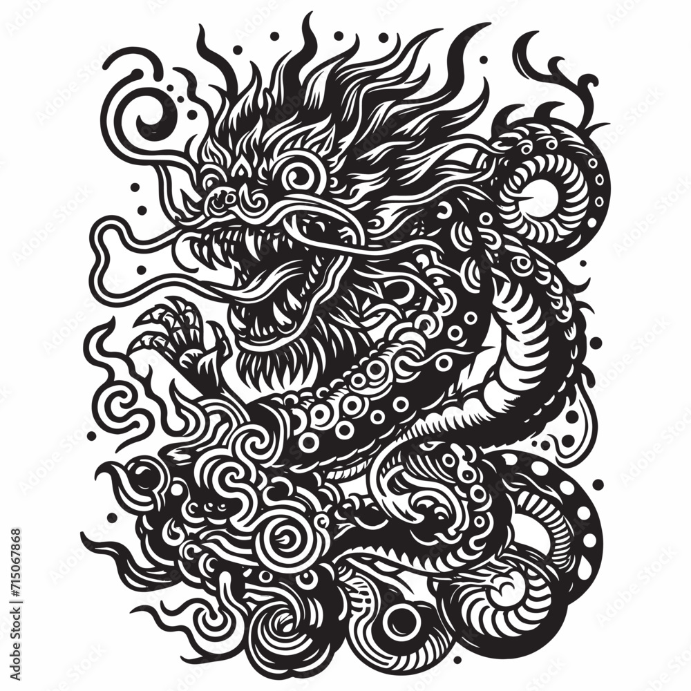 dragon tattoo design, tattoo pattern, line art, tattoo art, black and white