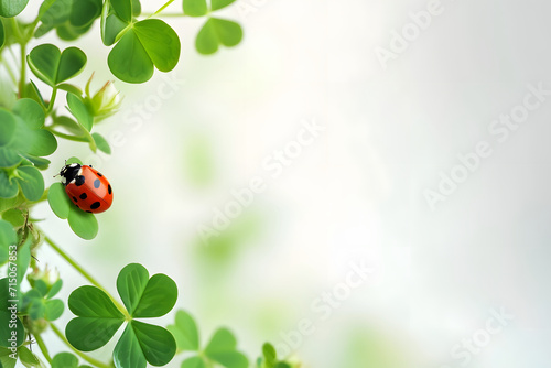 Natürlicher Glücksmoment: Hintergrund mit einem Marienkäfer und einem Rahmen aus Klee für frühlingshafte, harmonische Impressionen. © Seegraphie