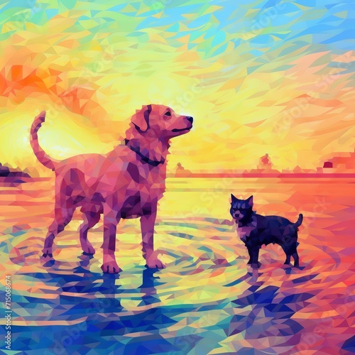  Cat and Dog Summer Holiday with Generative AI Illustration