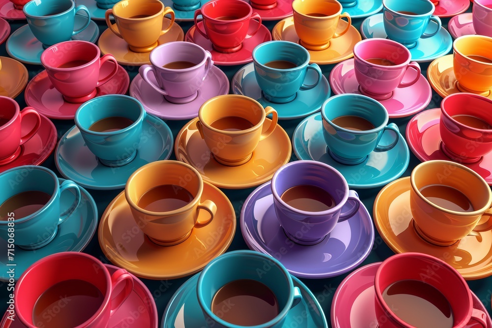 Pattern of cups of coffee standing in rows Pattern of cups of coffee standing in rows