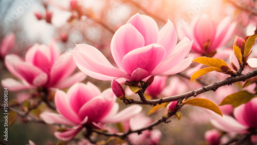 Close-up of a blooming magnolia branch