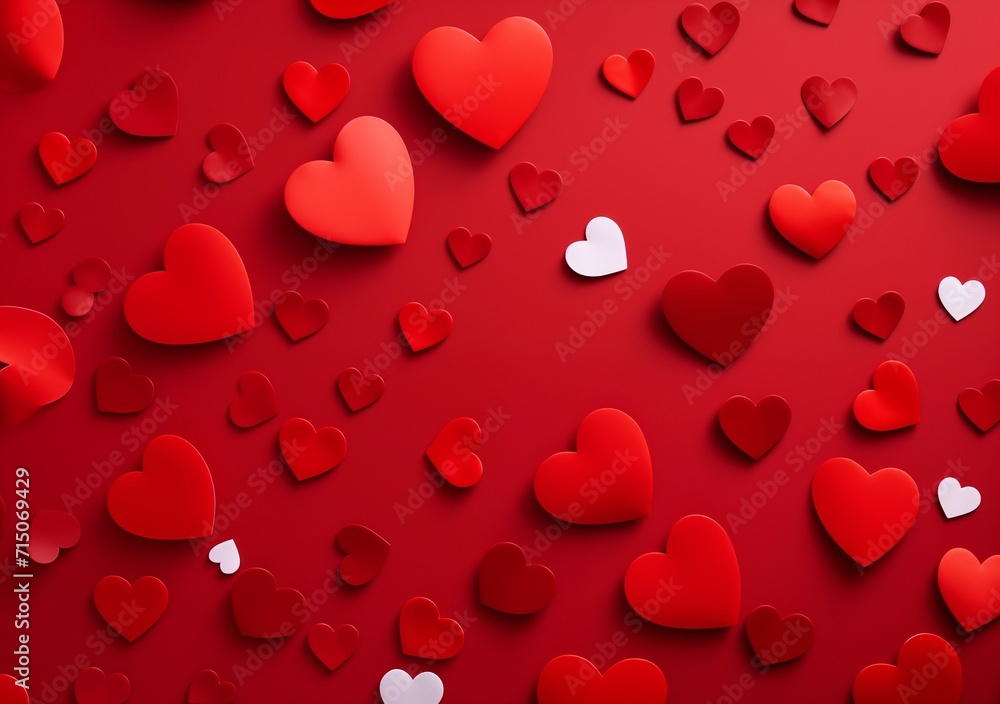 A red background with many hearts on it 